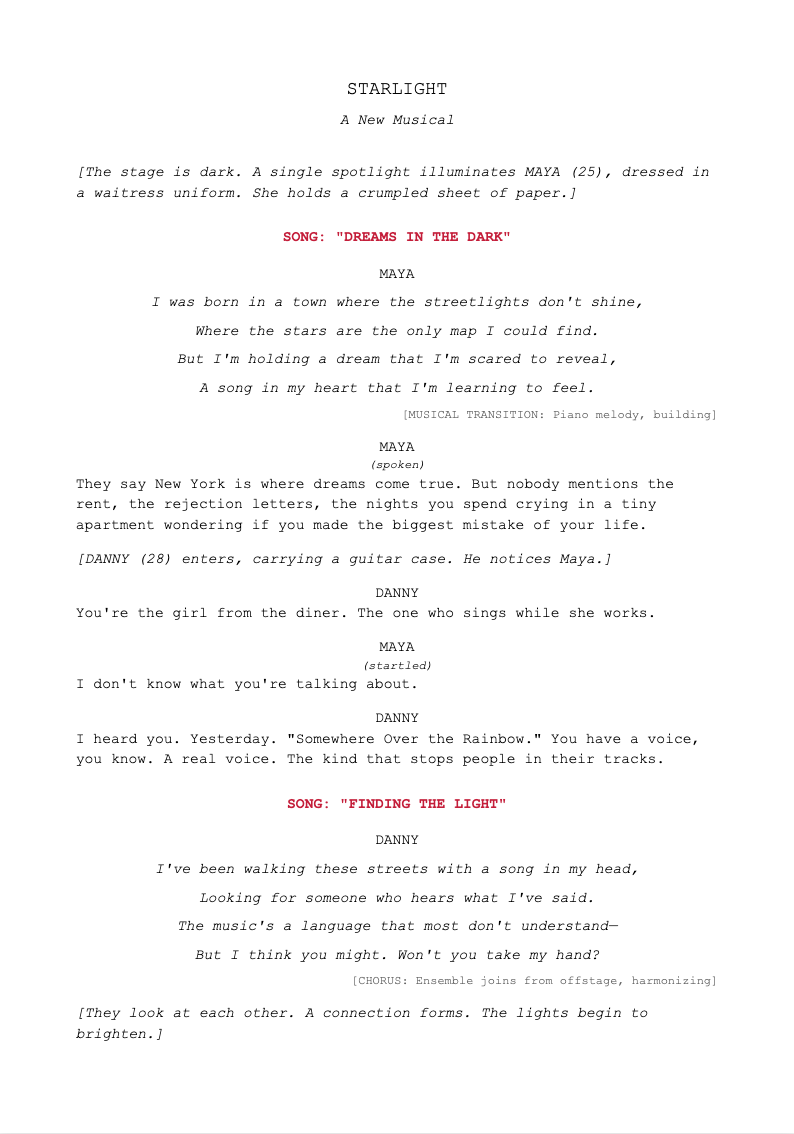 Musical theatre stage play script